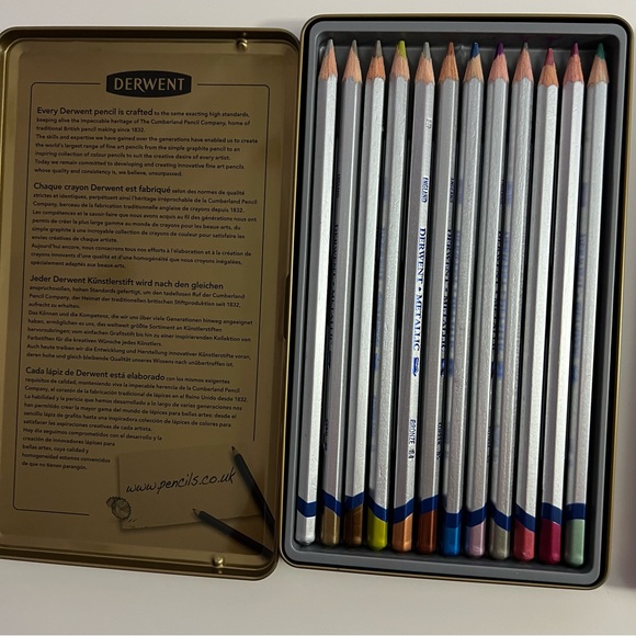Derwent Coloursoft 12 Colored Pencils Metallic Pencils Drawing Coloring 4mm - Picture 2 of 7